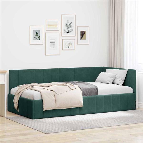 Grote foto vidaxl hoekbedframe met hoofdeinde donkergroen 90 x 190 cm fluweel antiek en kunst stoelen en banken