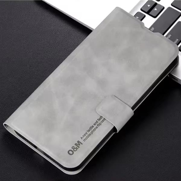 Grote foto xiaomi poco x7 flip case wallet cover portefeuille kunstleer hoesje grijs telecommunicatie mobieltjes