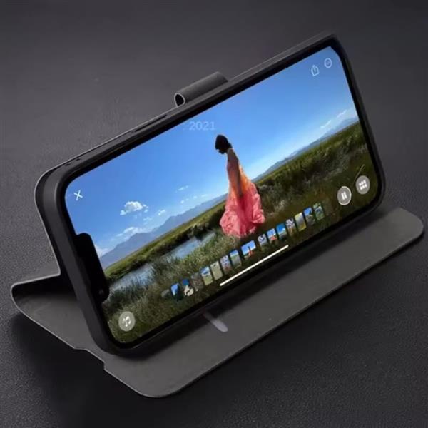 Grote foto xiaomi poco x7 flip case wallet cover portefeuille kunstleer hoesje grijs telecommunicatie mobieltjes