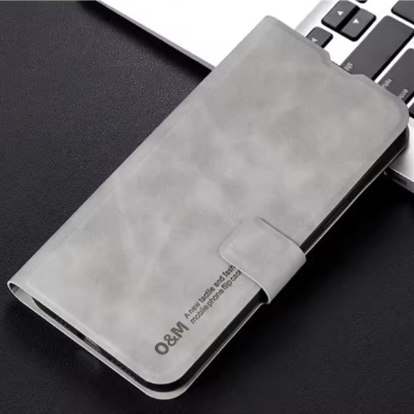 Grote foto xiaomi poco m6 pro 4g flip case wallet cover portefeuille kunstleer hoesje grijs telecommunicatie mobieltjes