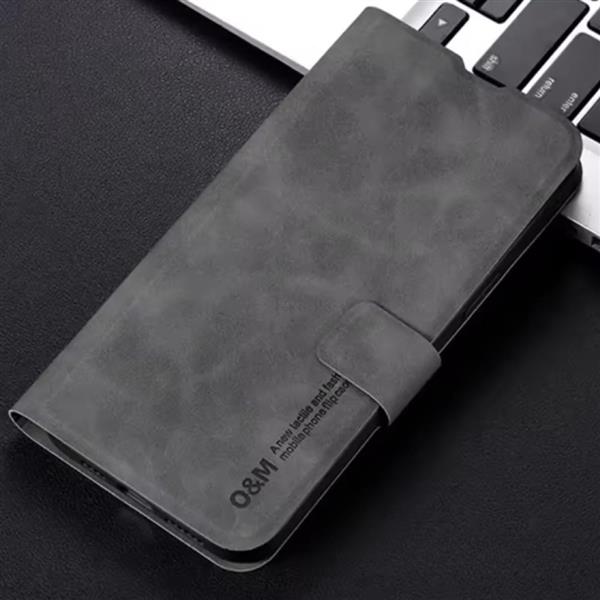 Grote foto xiaomi poco m6 pro 4g flip case wallet cover portefeuille kunstleer hoesje donkergrijs telecommunicatie mobieltjes