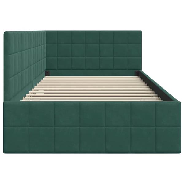 Grote foto vidaxl hoekbedframe met hoofdeinde donkergroen 90 x 190 cm fluweel antiek en kunst stoelen en banken