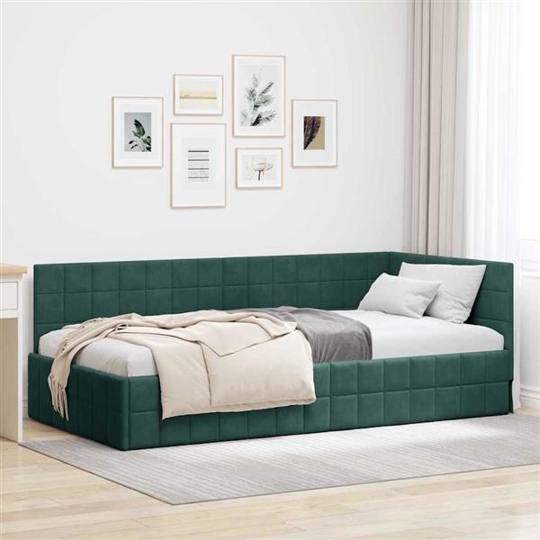 Grote foto vidaxl hoekbedframe met hoofdeinde donkergroen 90 x 190 cm fluweel antiek en kunst stoelen en banken