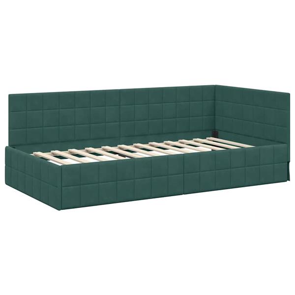 Grote foto vidaxl hoekbedframe met hoofdeinde donkergroen 90 x 190 cm fluweel antiek en kunst stoelen en banken