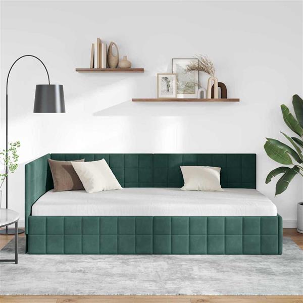 Grote foto vidaxl hoekbedframe met hoofdeinde donkergroen 90 x 190 cm fluweel antiek en kunst stoelen en banken