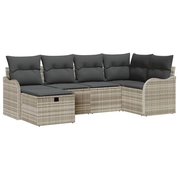 Grote foto vidaxl tuin sofa set met kussen met opslag 6 pcs lichtgrijs poly riet tuin en terras tuinmeubelen