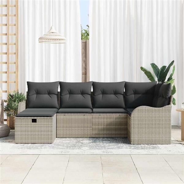 Grote foto vidaxl tuin sofa set met kussen met opslag 6 pcs lichtgrijs poly riet tuin en terras tuinmeubelen