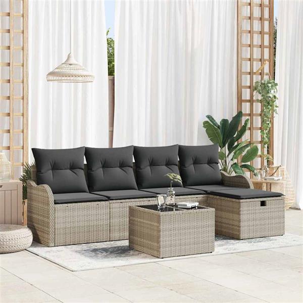 Grote foto vidaxl tuin sofa set met kussen met opslag 6 pcs lichtgrijs poly riet tuin en terras tuinmeubelen