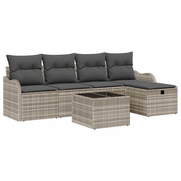 Grote foto vidaxl tuin sofa set met kussen met opslag 6 pcs lichtgrijs poly riet tuin en terras tuinmeubelen