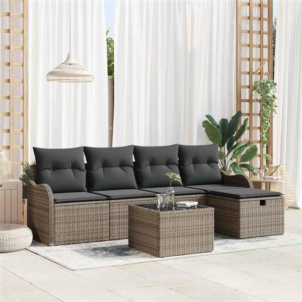 Grote foto vidaxl tuin sofa set met kussen met opslag 6 pcs grijs poly riet tuin en terras tuinmeubelen