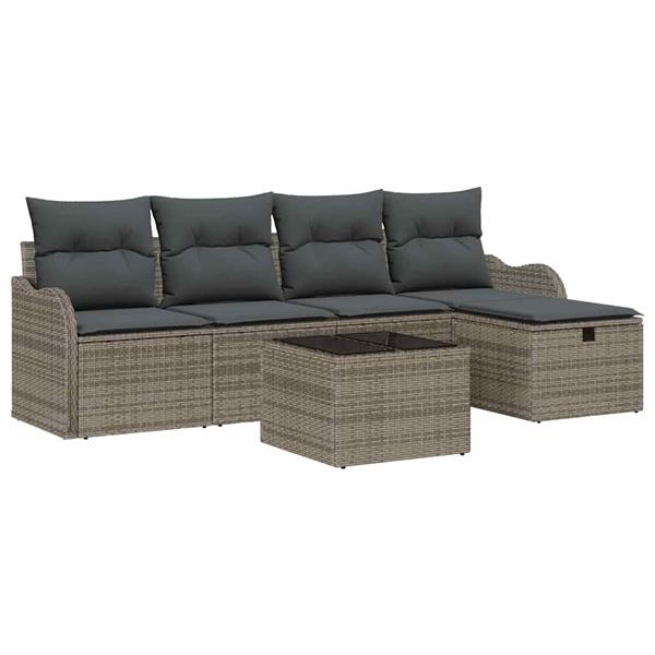 Grote foto vidaxl tuin sofa set met kussen met opslag 6 pcs grijs poly riet tuin en terras tuinmeubelen