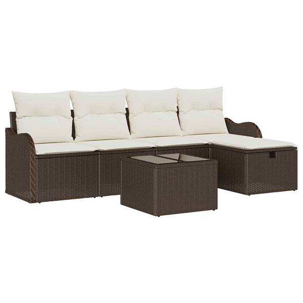 Grote foto vidaxl tuin sofa set met kussen met opslag 6 pcs bruin poly riet tuin en terras tuinmeubelen