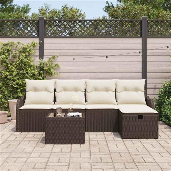 Grote foto vidaxl tuin sofa set met kussen met opslag 6 pcs bruin poly riet tuin en terras tuinmeubelen