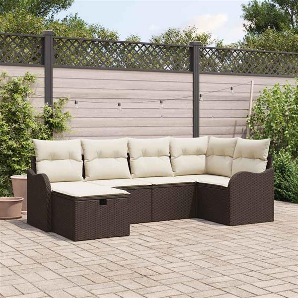 Grote foto vidaxl tuin sofa set met kussen met opslag 6 pcs bruin poly riet tuin en terras tuinmeubelen