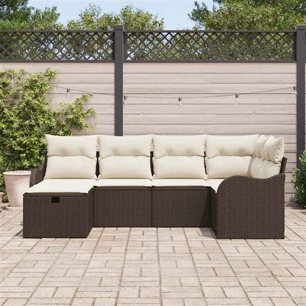 Grote foto vidaxl tuin sofa set met kussen met opslag 6 pcs bruin poly riet tuin en terras tuinmeubelen