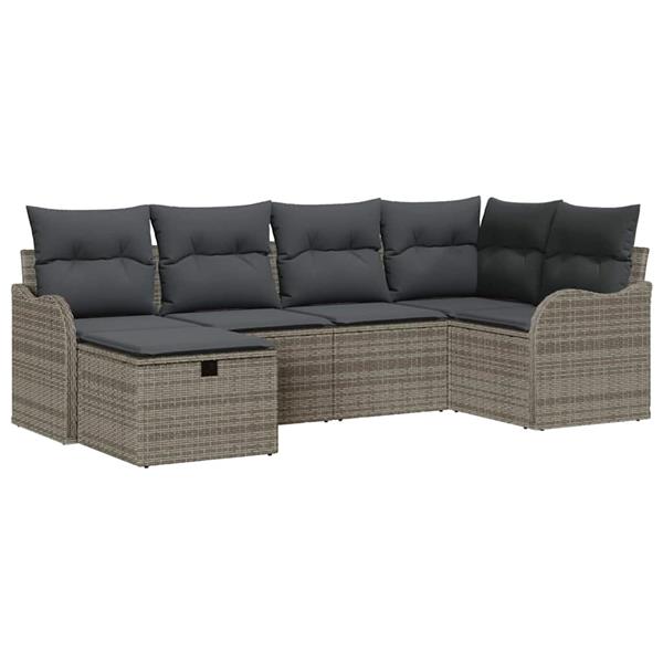 Grote foto vidaxl tuin sofa set met kussen met opslag 6 pcs grijs poly riet tuin en terras tuinmeubelen