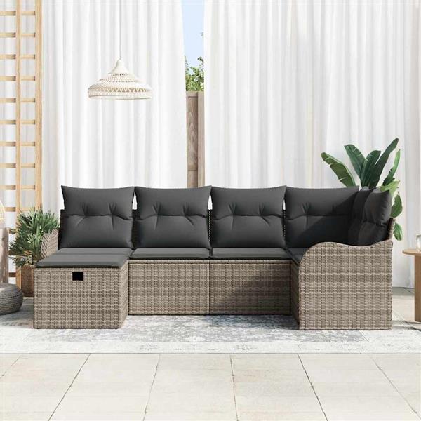 Grote foto vidaxl tuin sofa set met kussen met opslag 6 pcs grijs poly riet tuin en terras tuinmeubelen