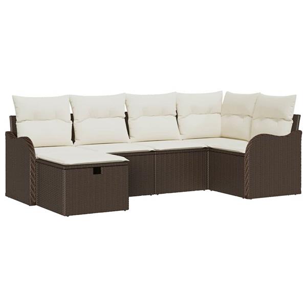 Grote foto vidaxl tuin sofa set met kussen met opslag 6 pcs bruin poly riet tuin en terras tuinmeubelen