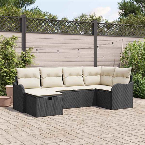Grote foto vidaxl tuin sofa set met kussen met opslag 6 pcs zwart poly riet tuin en terras tuinmeubelen