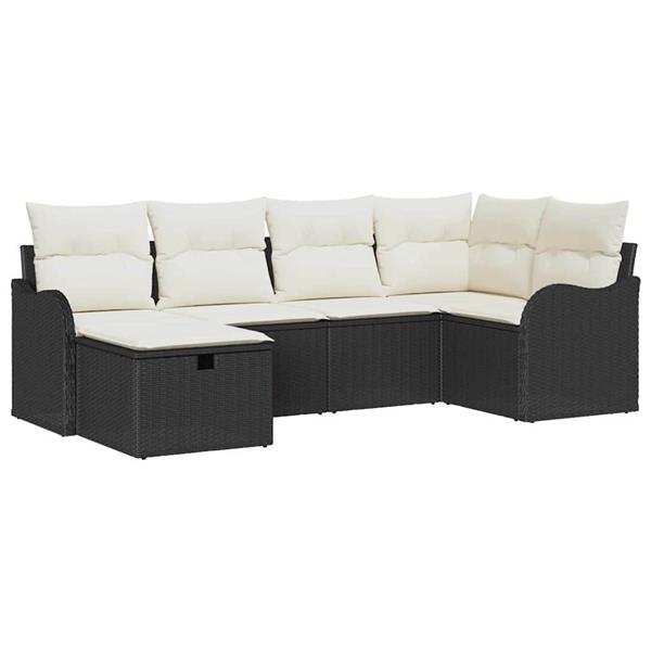 Grote foto vidaxl tuin sofa set met kussen met opslag 6 pcs zwart poly riet tuin en terras tuinmeubelen