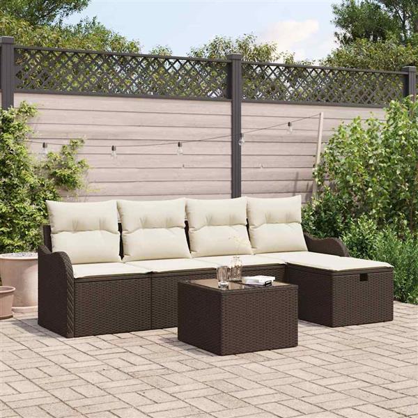 Grote foto vidaxl tuin sofa set met kussen met opslag 6 pcs bruin poly riet tuin en terras tuinmeubelen
