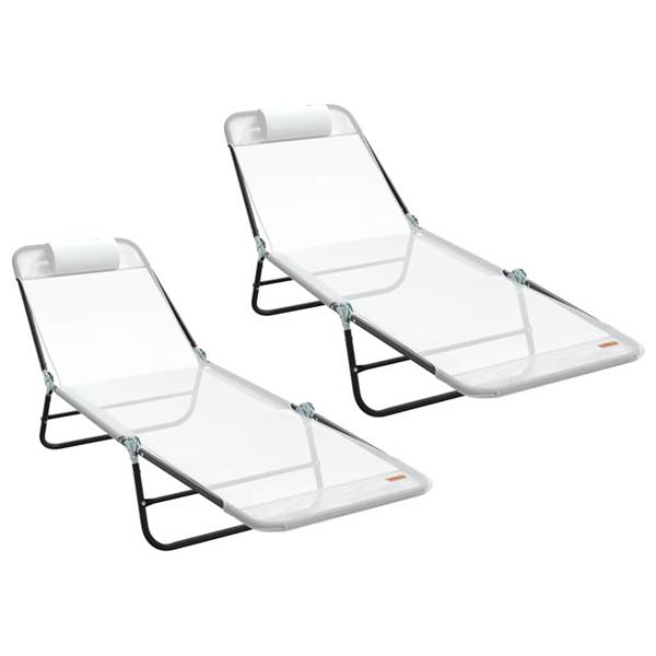 Grote foto vidaxl opvouwbare zonnebed 2 pcs cr me 182 x 55 x 85.5cm textileen tuin en terras tuinmeubelen