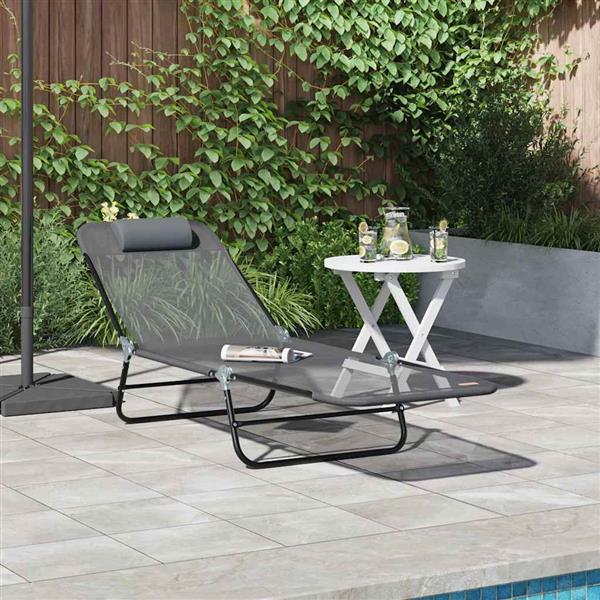 Grote foto vidaxl opvouwbare zonnebed grijs 182 x 55 x 85.5cm textileen tuin en terras tuinmeubelen