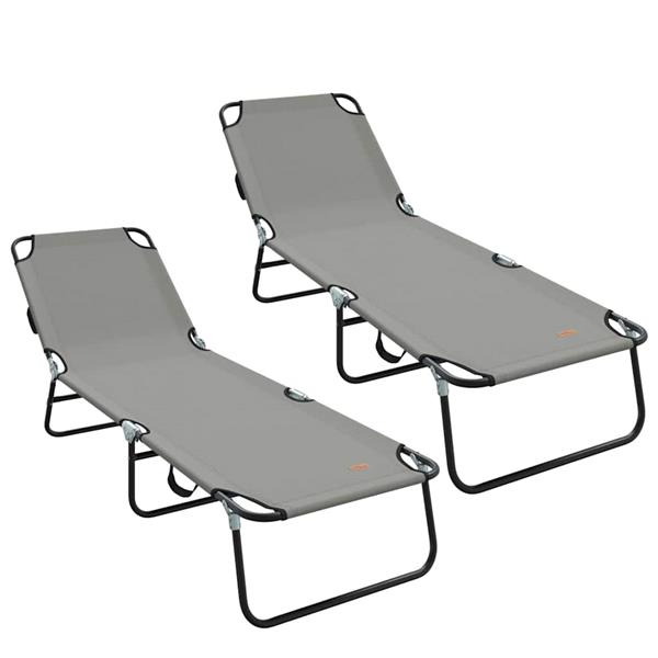 Grote foto vidaxl opvouwbare zonnebed 2 persoon 2 pcs grijs 56 x 189 x 87cm stof tuin en terras tuinmeubelen