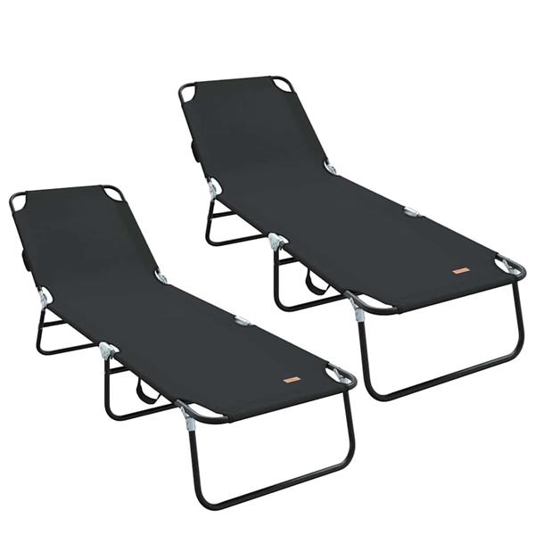Grote foto vidaxl opvouwbare zonnebed 2 persoon 2 pcs zwart 56 x 189 x 87cm stof tuin en terras tuinmeubelen