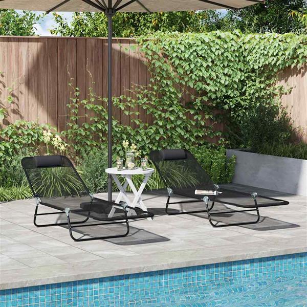 Grote foto vidaxl opvouwbare zonnebed 2 pcs zwart 182 x 55 x 85.5cm textileen tuin en terras tuinmeubelen
