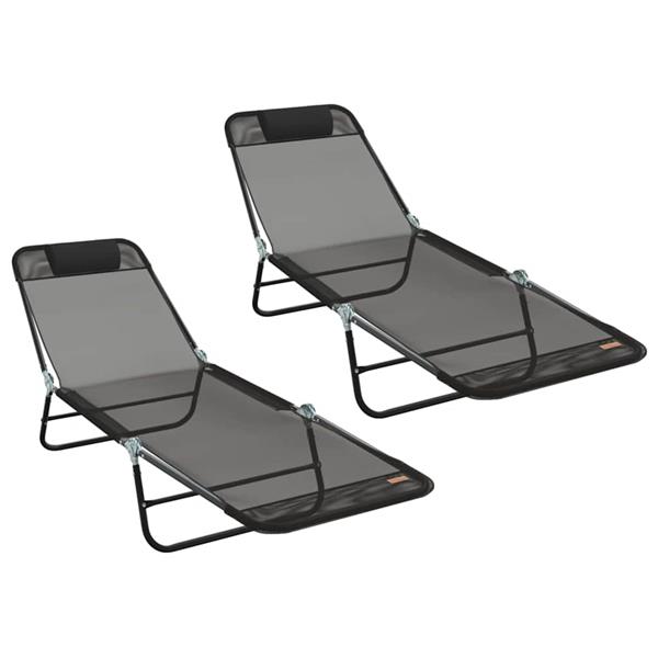 Grote foto vidaxl opvouwbare zonnebed 2 pcs zwart 182 x 55 x 85.5cm textileen tuin en terras tuinmeubelen