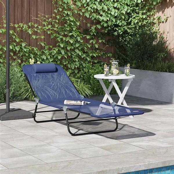 Grote foto vidaxl opvouwbare zonnebed marineblauw 182 x 55 x 85.5cm textileen tuin en terras tuinmeubelen