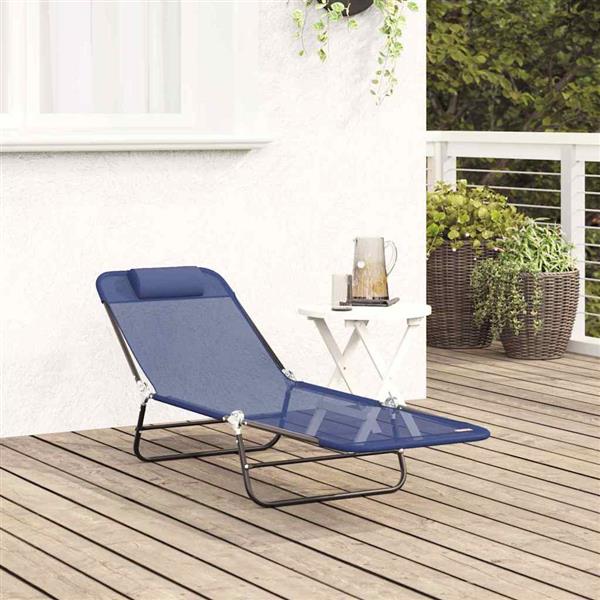 Grote foto vidaxl opvouwbare zonnebed marineblauw 182 x 55 x 85.5cm textileen tuin en terras tuinmeubelen