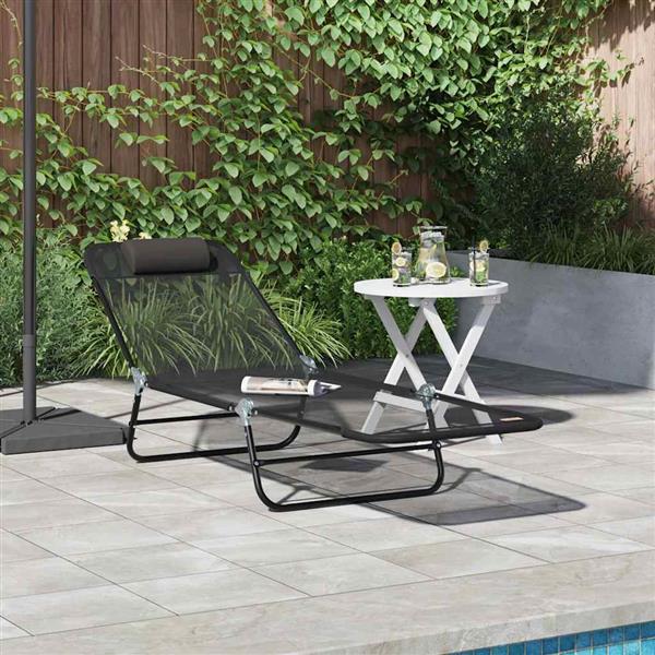 Grote foto vidaxl opvouwbare zonnebed zwart 182 x 55 x 85.5cm textileen tuin en terras tuinmeubelen