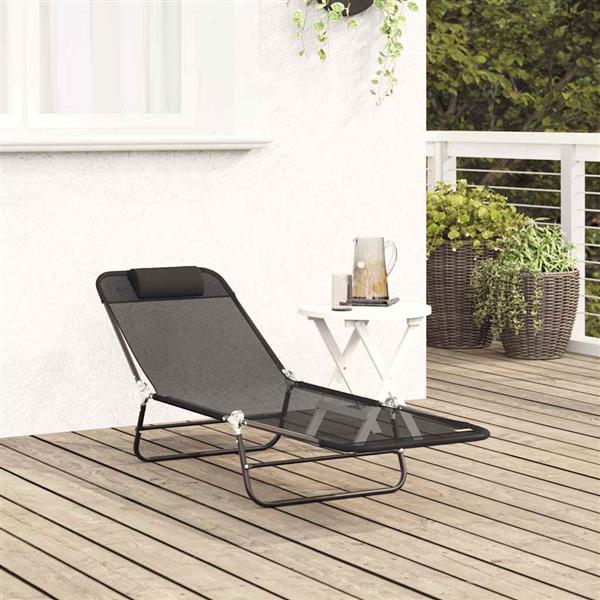 Grote foto vidaxl opvouwbare zonnebed zwart 182 x 55 x 85.5cm textileen tuin en terras tuinmeubelen