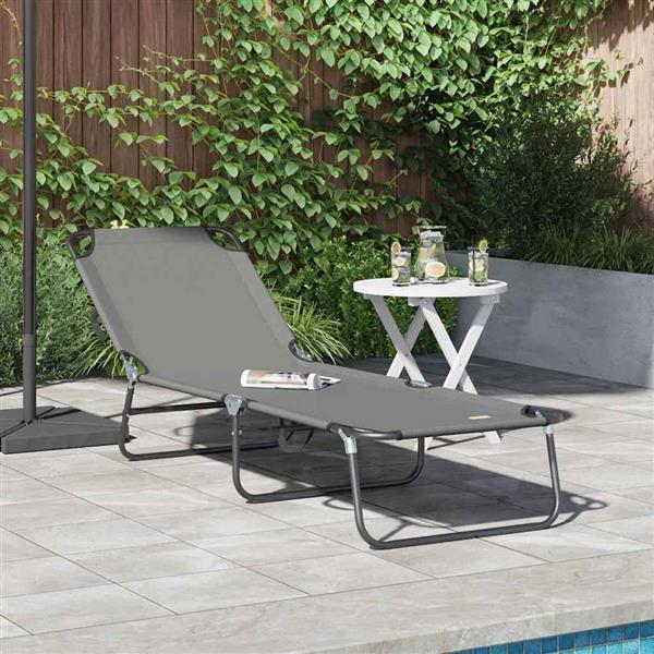 Grote foto vidaxl opvouwbare zonnebed 1 persoon grijs 56 x 189 x 87cm stof tuin en terras tuinmeubelen