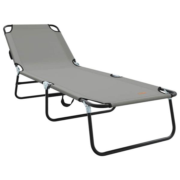Grote foto vidaxl opvouwbare zonnebed 1 persoon grijs 56 x 189 x 87cm stof tuin en terras tuinmeubelen