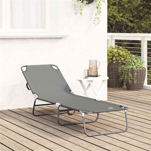 Grote foto vidaxl opvouwbare zonnebed 1 persoon grijs 56 x 189 x 87cm stof tuin en terras tuinmeubelen