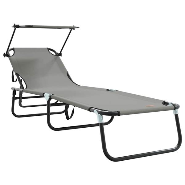 Grote foto vidaxl opvouwbare zonnebed met kussen grijs 56 x 190 x 81cm stof tuin en terras tuinmeubelen