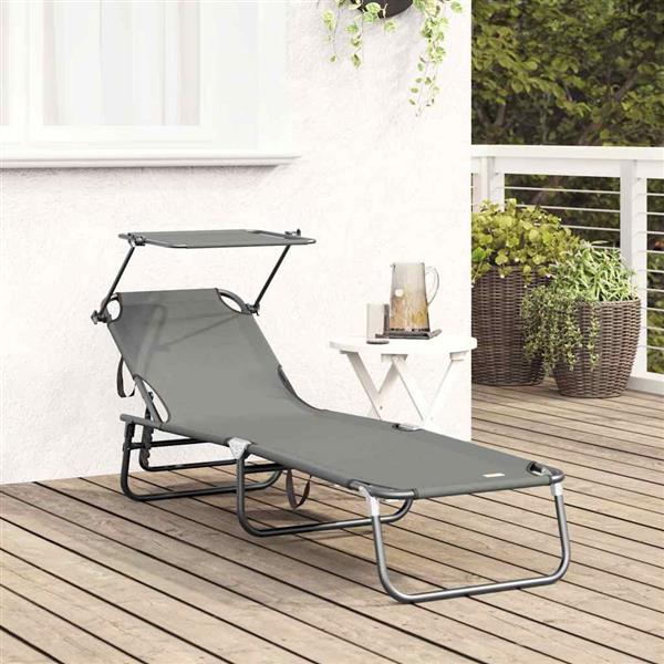 Grote foto vidaxl opvouwbare zonnebed met kussen grijs 56 x 190 x 81cm stof tuin en terras tuinmeubelen