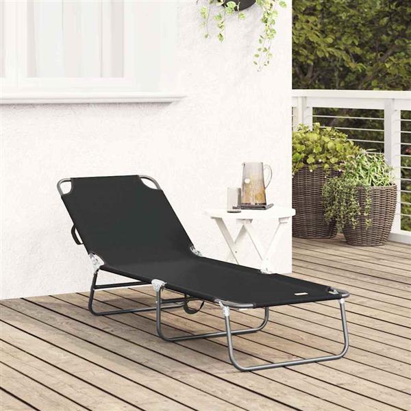 Grote foto vidaxl opvouwbare zonnebed 1 persoon zwart 56 x 189 x 87cm stof tuin en terras tuinmeubelen