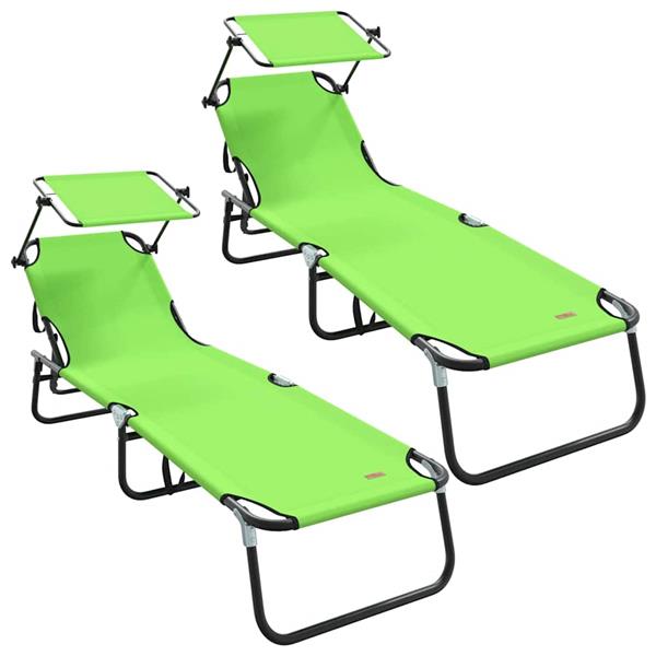 Grote foto vidaxl opvouwbare zonnebed 2 persoon 2 pcs groen 56 x 190 x 81cm stof tuin en terras tuinmeubelen