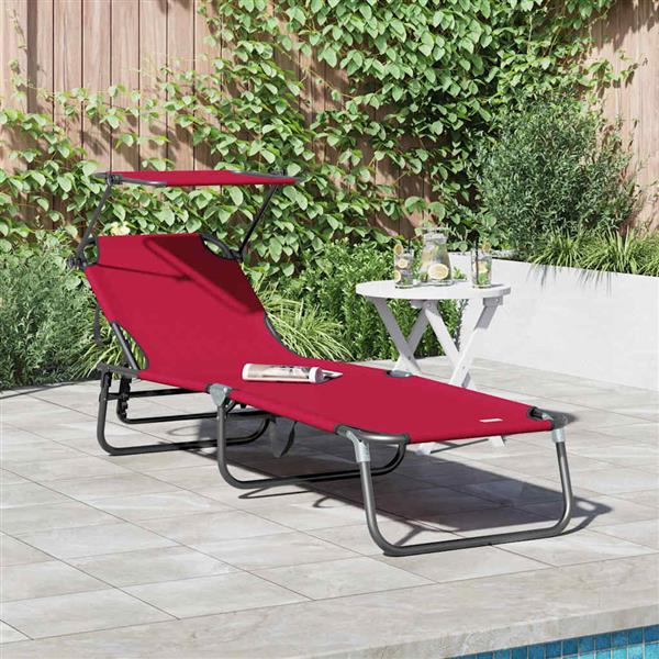 Grote foto vidaxl opvouwbare zonnebed met kussen rood 56 x 190 x 81cm stof tuin en terras tuinmeubelen
