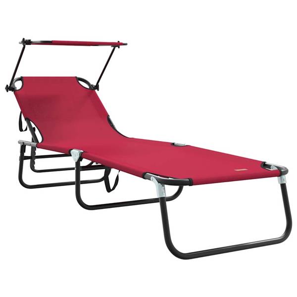 Grote foto vidaxl opvouwbare zonnebed met kussen rood 56 x 190 x 81cm stof tuin en terras tuinmeubelen