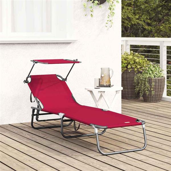 Grote foto vidaxl opvouwbare zonnebed met kussen rood 56 x 190 x 81cm stof tuin en terras tuinmeubelen