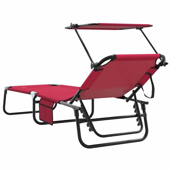 Grote foto vidaxl opvouwbare zonnebed met kussen rood 56 x 190 x 81cm stof tuin en terras tuinmeubelen