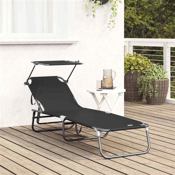 Grote foto vidaxl opvouwbare zonnebed met kussen zwart 56 x 190 x 81cm stof tuin en terras tuinmeubelen