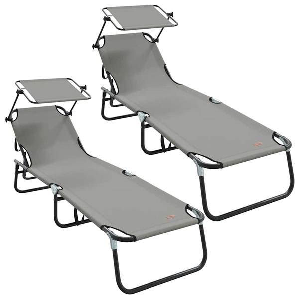Grote foto vidaxl opvouwbare zonnebed 2 persoon 2 pcs grijs 56 x 190 x 81cm stof tuin en terras tuinmeubelen