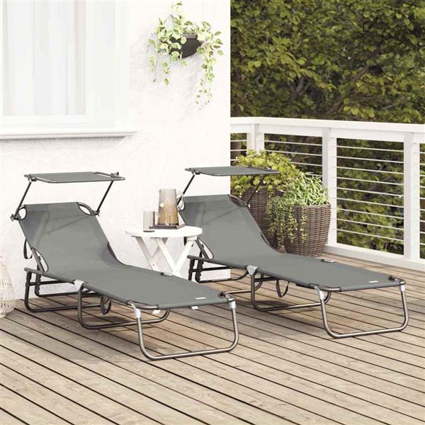 Grote foto vidaxl opvouwbare zonnebed 2 persoon 2 pcs grijs 56 x 190 x 81cm stof tuin en terras tuinmeubelen