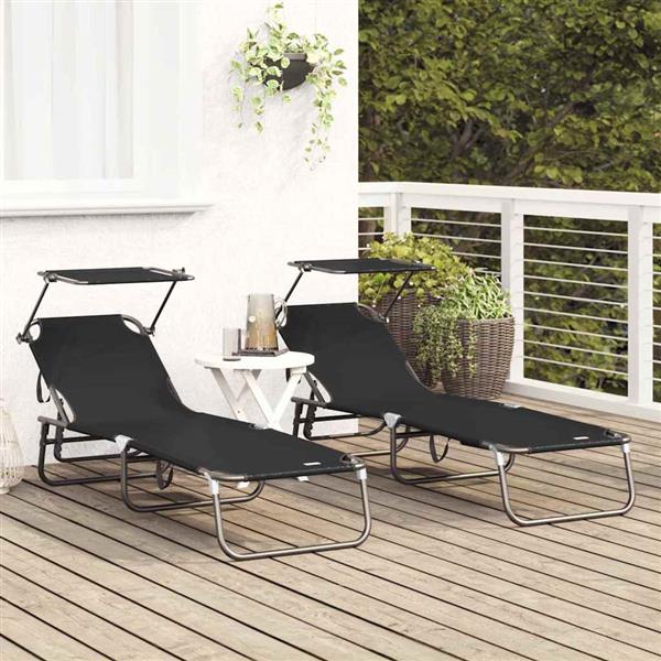 Grote foto vidaxl opvouwbare zonnebed 2 persoon 2 pcs zwart 56 x 190 x 81cm stof tuin en terras tuinmeubelen